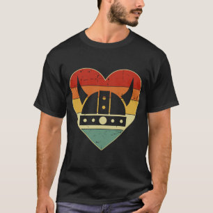 Retro Heart Viking Helmet Men Women Viking Valenti T-Shirt