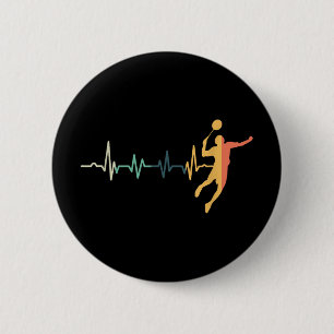 Retro Heartbeat Badminton Player Shuttle Trainer R 6 Cm Round Badge
