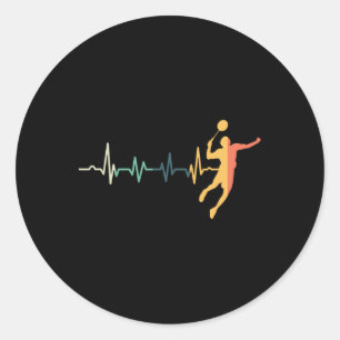Retro Heartbeat Badminton Player Shuttle Trainer R Classic Round Sticker