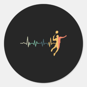 Retro Heartbeat Badminton Player Shuttle Trainer R Classic Round Sticker