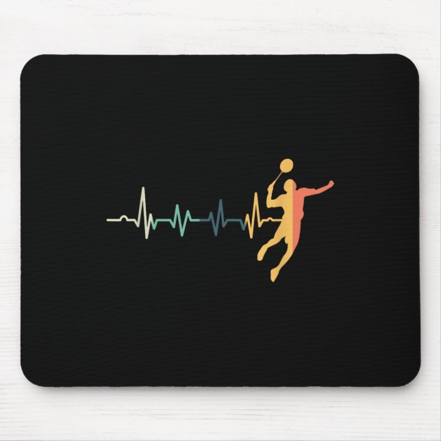 Retro Heartbeat Badminton Player Shuttle Trainer R Mouse Pad (Front)