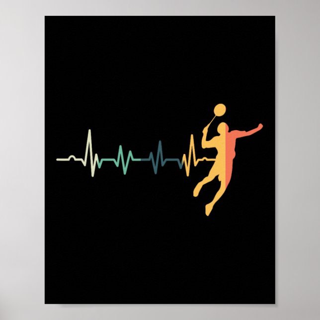 Retro Heartbeat Badminton Player Shuttle Trainer R Poster (Front)
