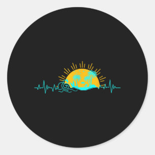 Retro Heartbeat Palm Tree Trocal Beach Island Classic Round Sticker