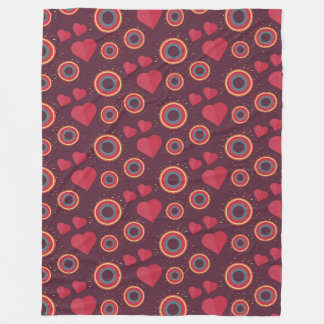 Retro Hearts and Circles Pattern Fleece Blanket