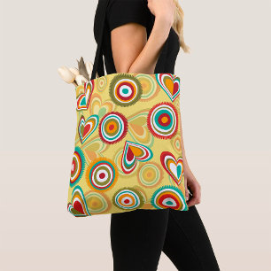 Retro Hearts And Circles Tote Bag