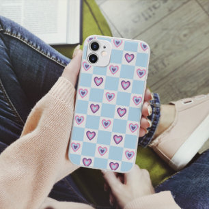 Retro Hearts Chequered Chequered Light blue Patter Case-Mate iPhone 14 Case