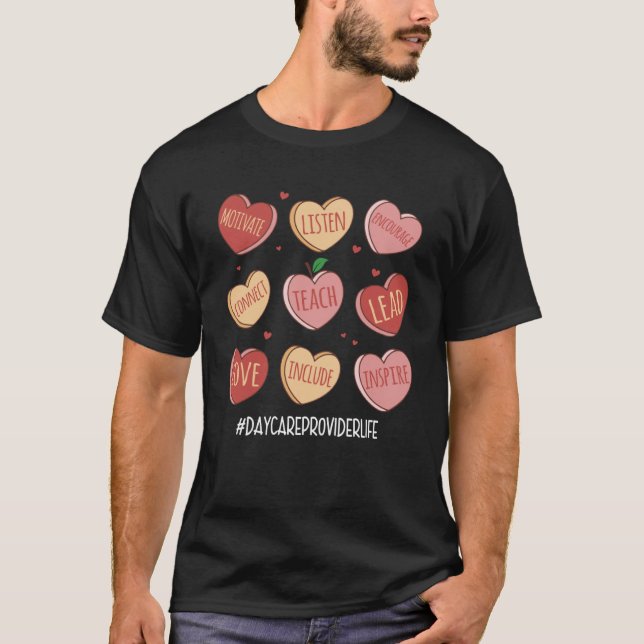 Retro Hearts Daycare Provider Life  Valentines Day T-Shirt (Front)