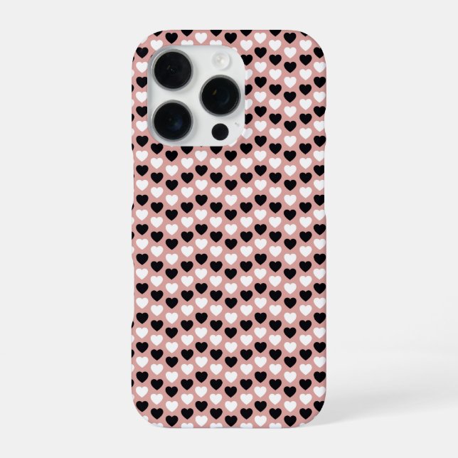 Retro Hearts Pink Black & White iPhone Case (Back)