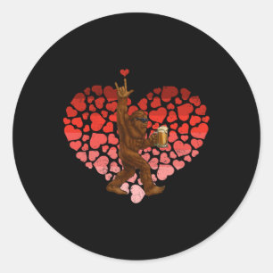 Retro Heat Love Rock On Bigfoot Sasquatch Drink Me Classic Round Sticker