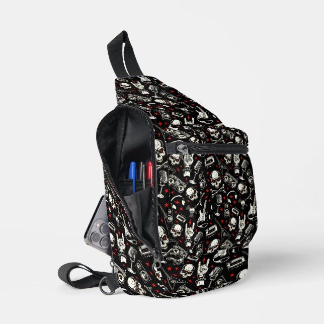 Retro Heavy Metal Pattern Sling Bag (Open)