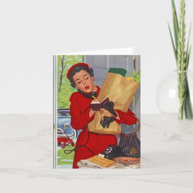 Retro Hectic Day Life Busy Lady Blank note Card (Front)