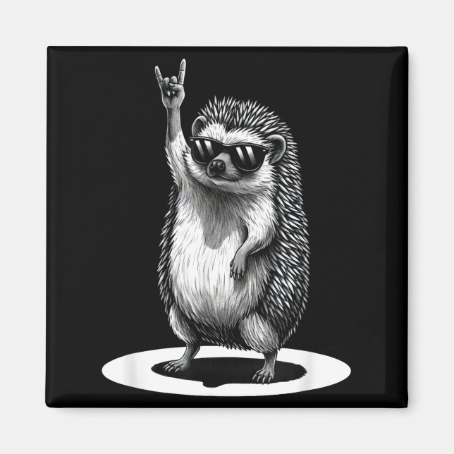 Retro Hedgehog Rock Music Men Kids Women Funny Ani Magnet (Front)