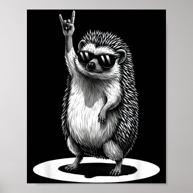 Retro Hedgehog Rock Music Men Kids Women Funny Ani Poster (Front)