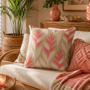 Retro Heliconia Flower Pattern Pillow Taupe