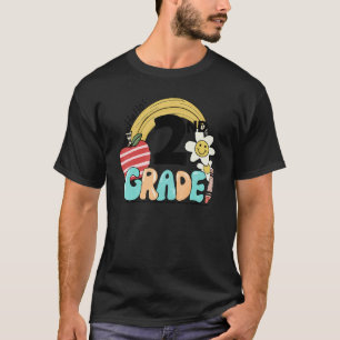 Retro Hello 2nd Grade Floral Rainbow Second Grade T-Shirt