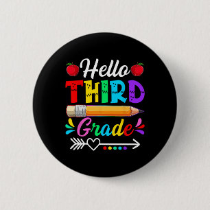 Retro Hello 3rd Grade First Day Of School Boys Gir 6 Cm Round Badge