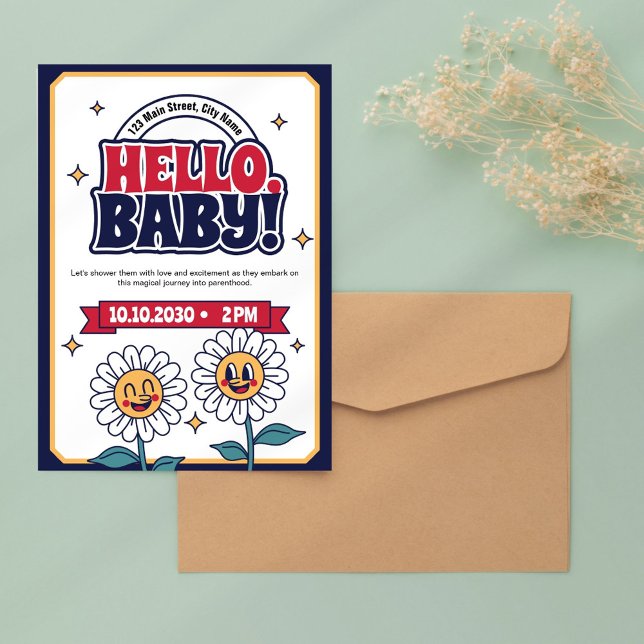 Retro Hello Baby Shower Invitation (Creator Uploaded)