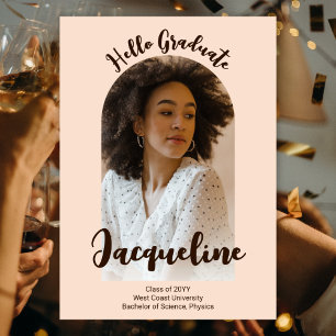 Retro Hello Graduate 2025 Peach Script Arch Photo Announcement