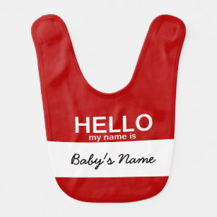 Retro Hello My Name is Tag Baby Bib