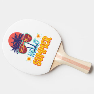 Retro Hello Summer Beach Vibes Palm Tree Back Ping Pong Paddle