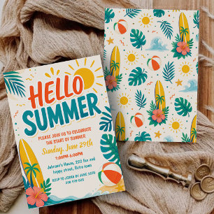 Retro Hello Summer End of School Pool Party Invitation