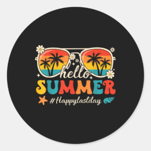 Retro Hello Summer Happy Last Day Of School Teache Classic Round Sticker