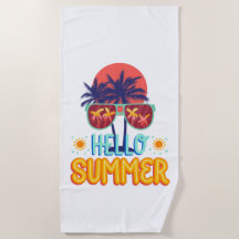 Retro Hello Summer Sun & Sunglasses Beach