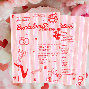 Retro Hen Red and pink bachelorette Weekend  Invitation