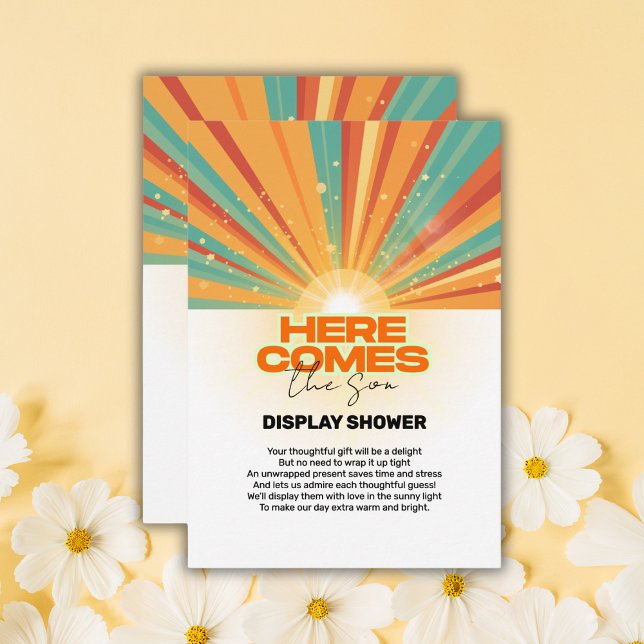 Retro Here Comes The Son Baby Shower Enclosure Card (Creator Uploaded)