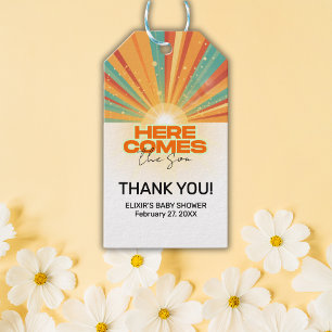 Retro Here Comes The Son Baby Shower Gift Tags
