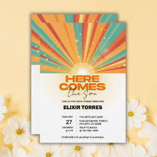Retro Here Comes The Son Baby Shower Invitation