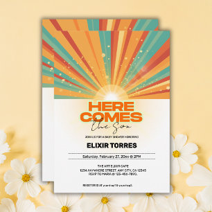Retro Here Comes The Son Baby Shower Invitation