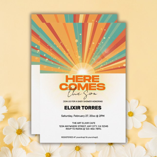 Retro Here Comes The Son Baby Shower Invitation (Creator Uploaded)