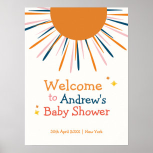 Retro Here Comes The Son Baby Shower Welcome Poster