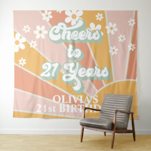 Retro Here Comes the Sun Daisy Sunshine Birthday Tapestry