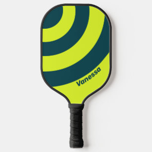 Retro HI VIS Yellow Three Circle Stripe with Name Pickleball Paddle