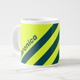 Retro HI VIS Yellow Three Stripes with Name Large Coffee Mug