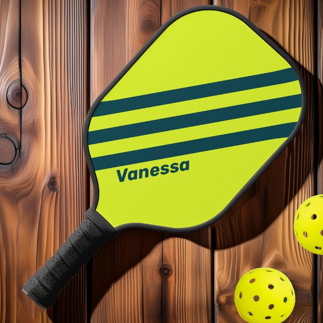 Retro HI VIS Yellow Three Stripes with Name Pickleball Paddle (Creator Uploaded)