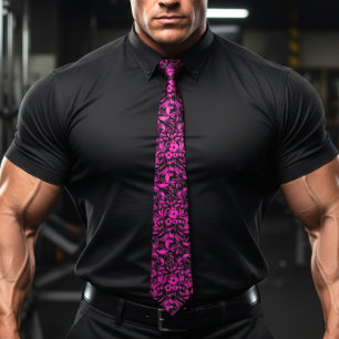 Retro Hibiscus Fuchsia Hawaiian pattern Tie