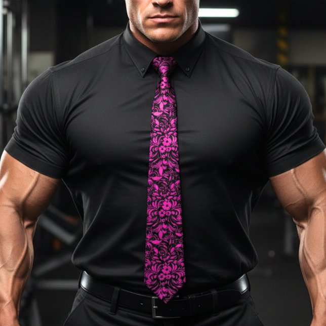 Retro Hibiscus Fuchsia  Hawaiian pattern Tie (Creator Uploaded)