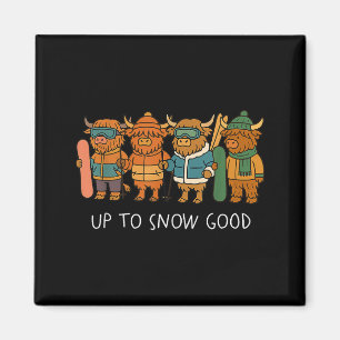 Retro Highland Cow Skiing Vintage Up To Snow Good Magnet