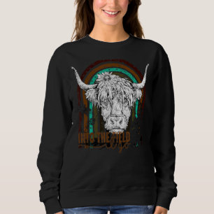 Retro Highland Cow Western Rainbow Into The Field  Sweatshirt