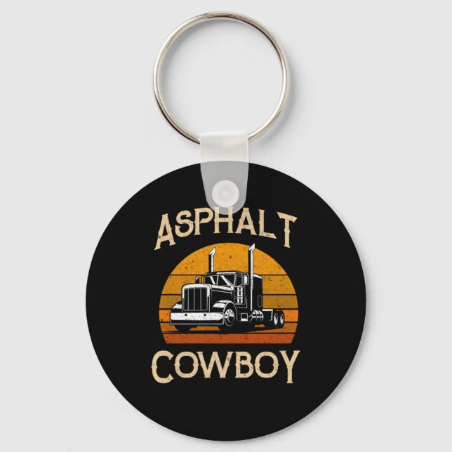 Retro Highway Trucker Road Truck Driver Asphalt Co Key Ring (Front)