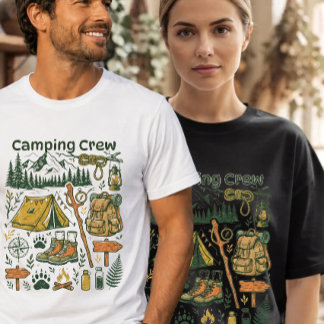 Retro Hiking Mountain Trail & Campfire Adventure T-Shirt