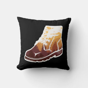 Retro Hiking Shoe Landscape - Wilderness Sunset Cushion