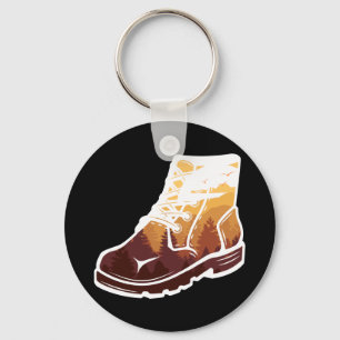 Retro Hiking Shoe Landscape - Wilderness Sunset Key Ring