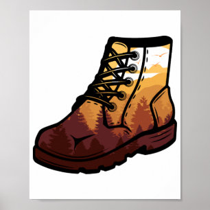 Retro Hiking Shoe Landscape - Wilderness Sunset Poster
