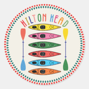 Retro Hilton Head Kayaking Classic Round Sticker