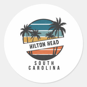 Retro Hilton Head South Carolina Surfboard Surfing Classic Round Sticker