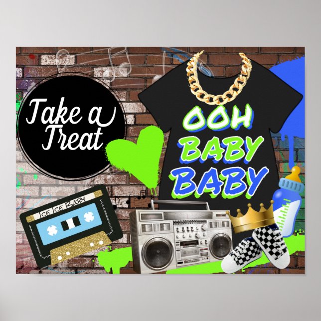 Retro Hip Hop Baby Shower-Ooh Baby Baby-Treat Sign (Front)
